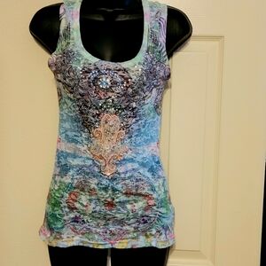 Vintage Y2K Multi-color Embellished Tank Top - Zoo Spy Exchange - Sz Small